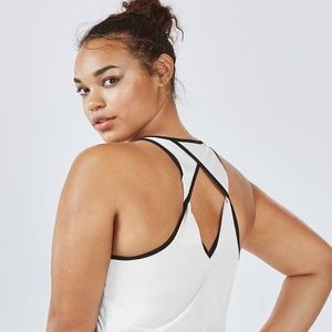 Fabletics Tyra Tank in White w/Black Trim Sz XL